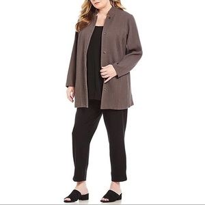 Eileen Fisher 2x Stand Collar Waffle-Knit Jacket